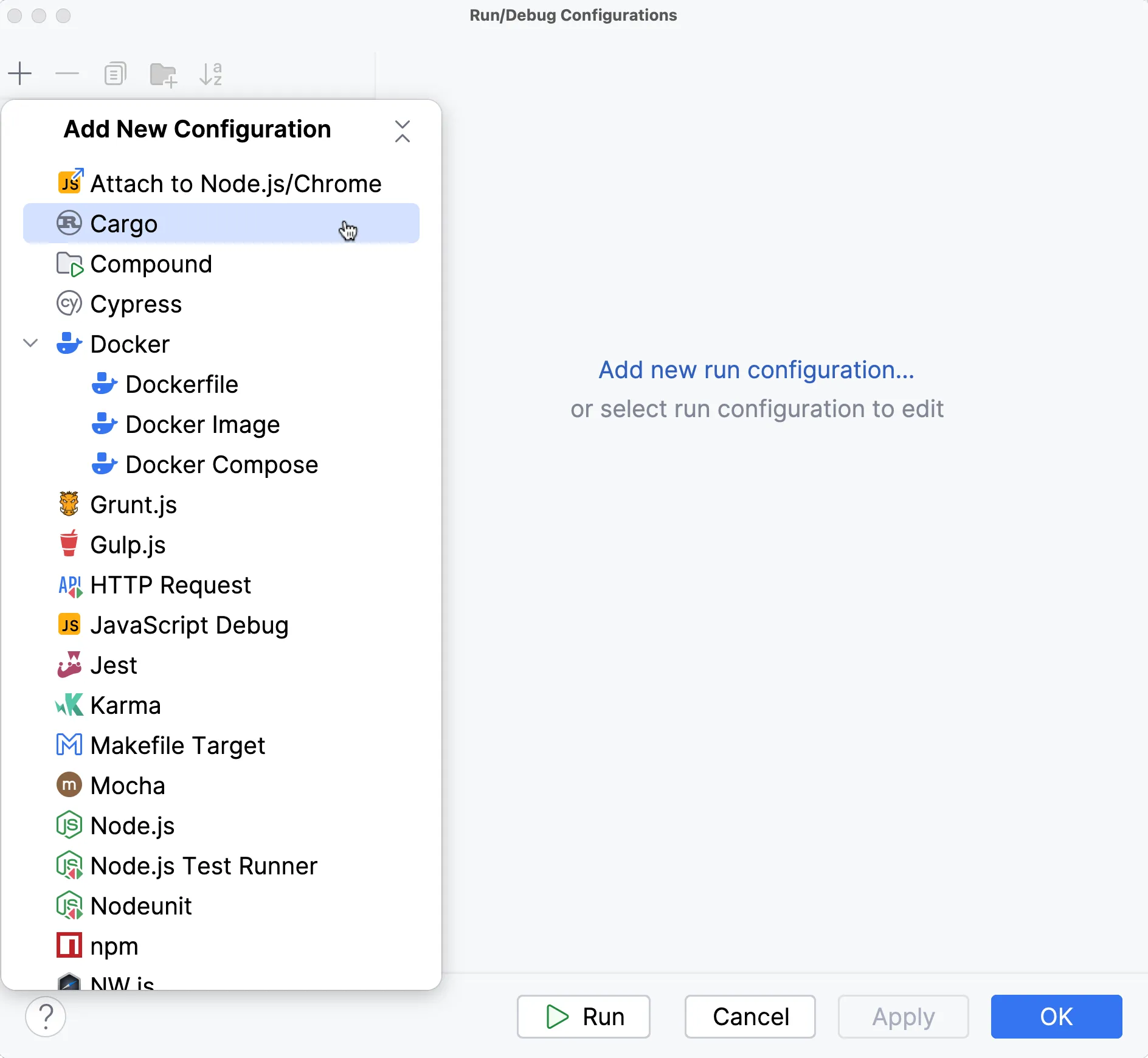Agregar configuración de ejecución/depuración