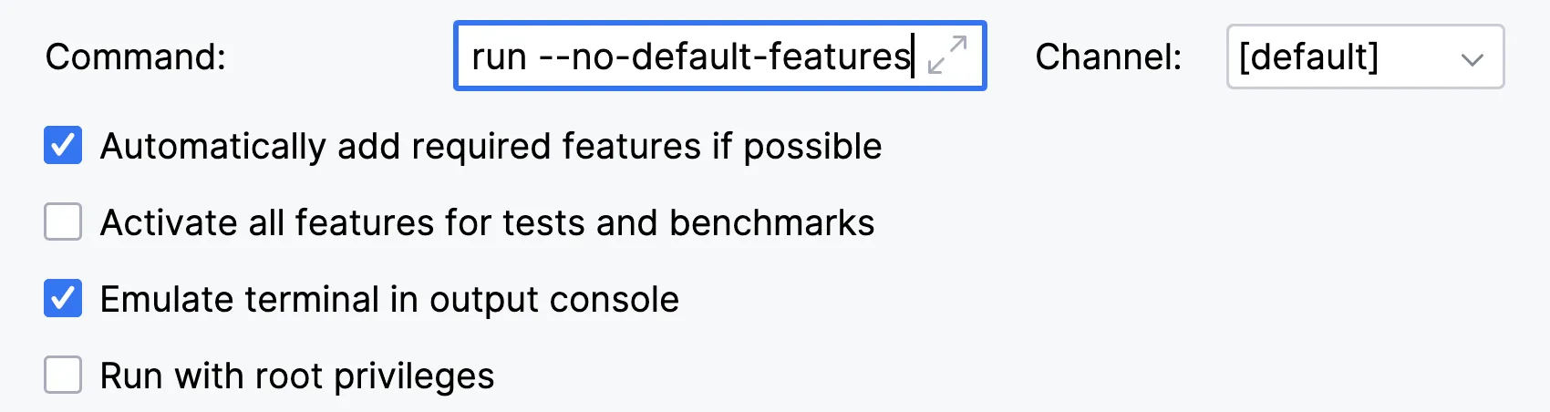 Agregar flag --no-default-features
